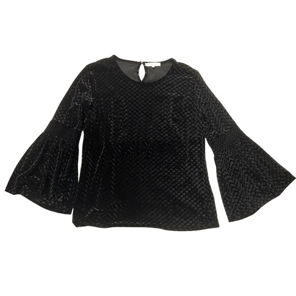 Solitaire Black Velvet Textured Bell Sleeve Top Women’s L Boho Chic Whimsical - Picture 2 of 10